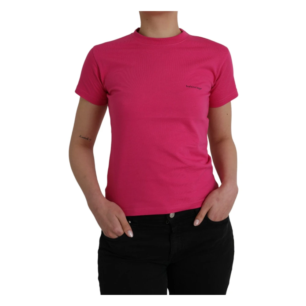 Balenciaga Katoenen T-shirt met Ronde Hals en Korte Mouwen Pink Dames