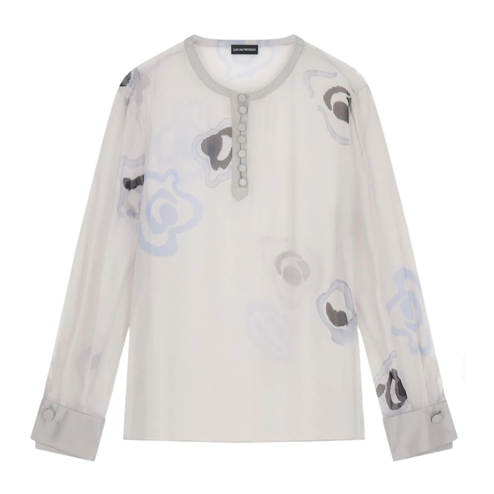 Emporio Armani Donna Multicolor - Blusa In Chiffon Di Seta Con Stampa Floreale Effetto Acquerello - Blouses & Shirts - E - M