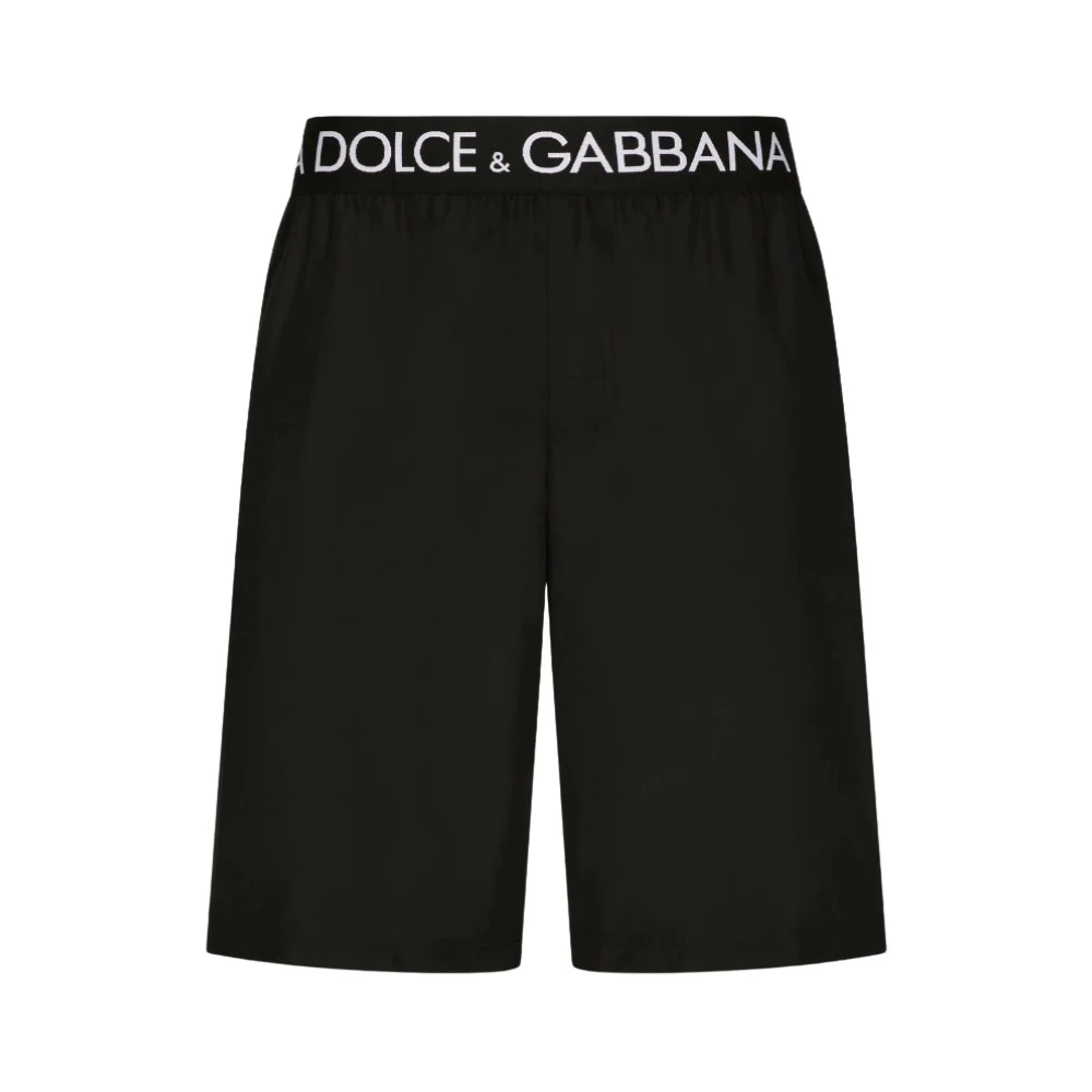 Dolce & Gabbana Logo-Taille Knielange Zwembroek Black Heren