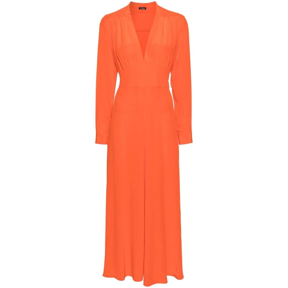 Kiton Zijden V-hals jurk met uitlopende zoom Orange Dames