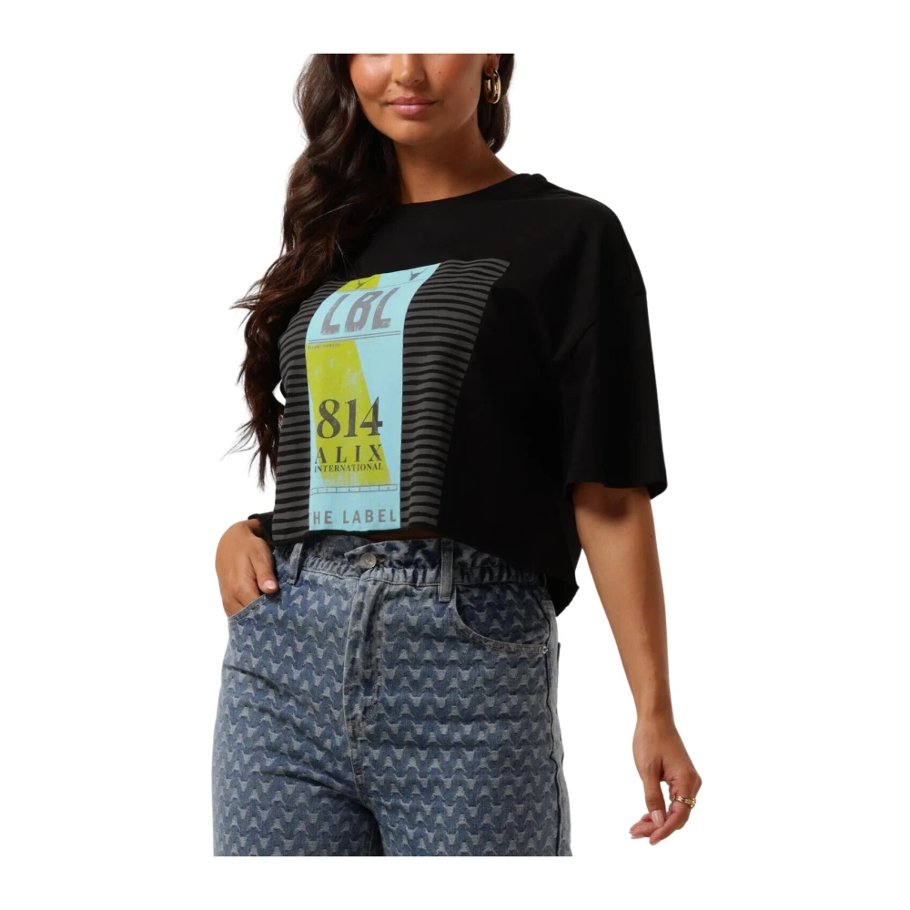 Alix The Label Zwart Gebreid Cropped T-shirt Black Dames