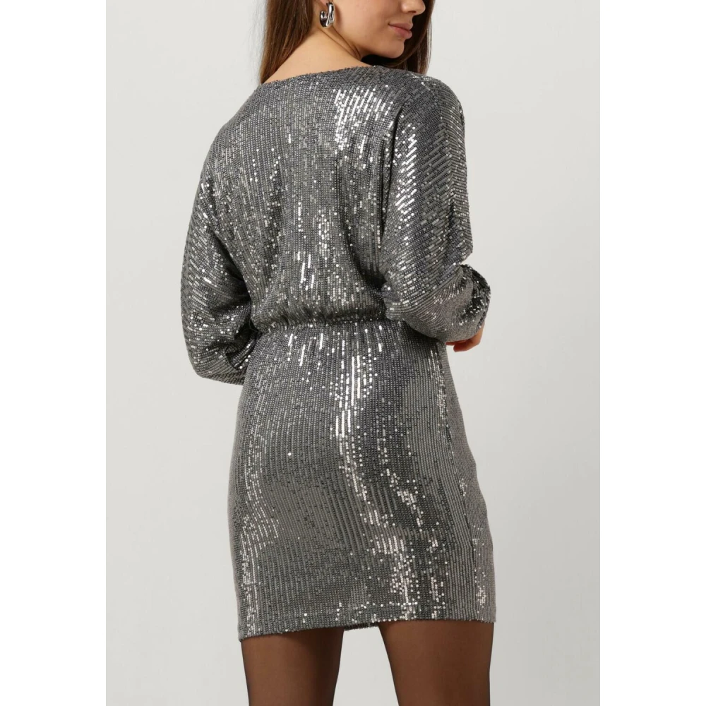 Colourful Rebel Sequins Deep V-neck Mini Dress Gray Dames