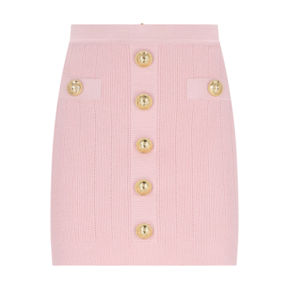 Balmain Roze Gebreide Mini Rok met Gouden Details Pink Dames