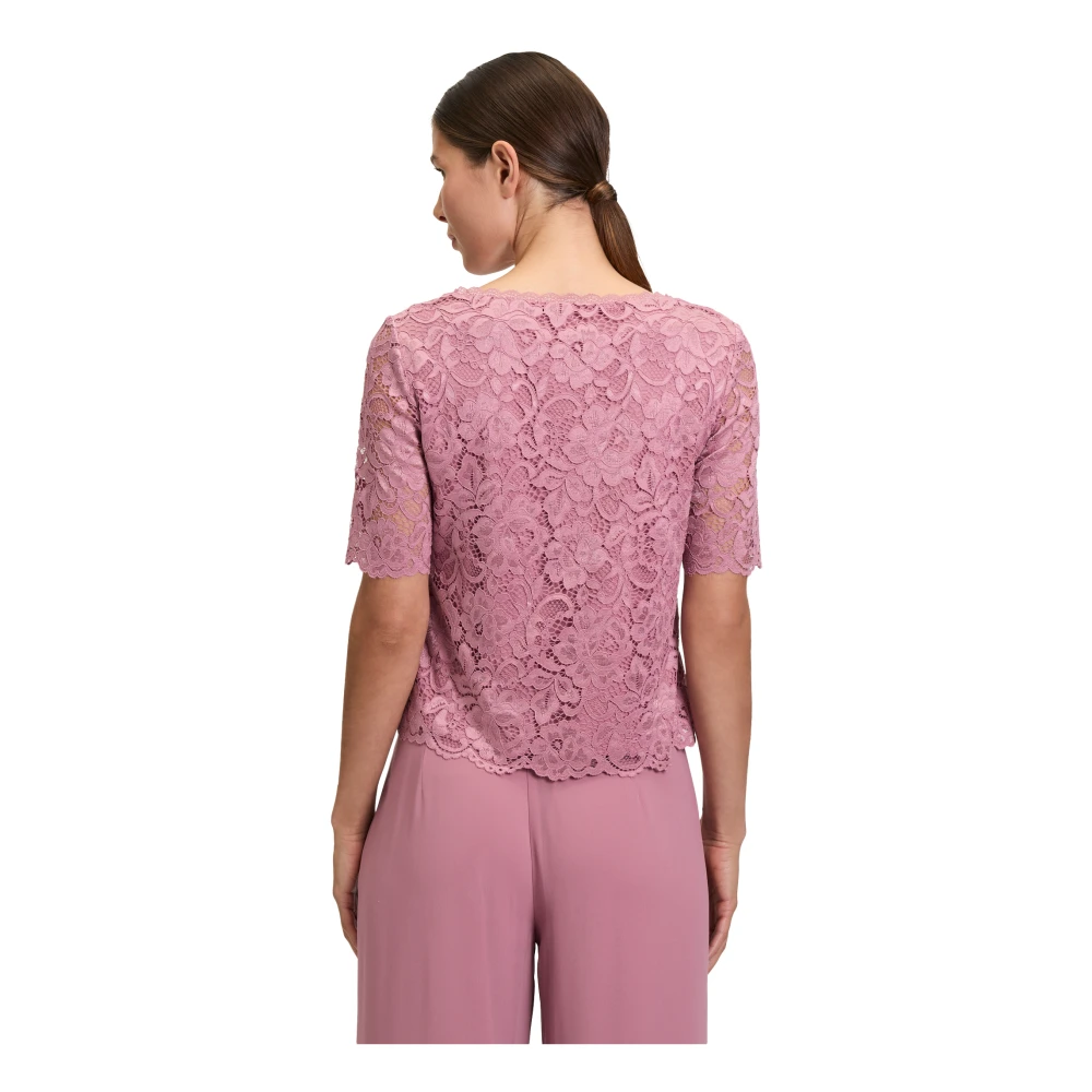 Vera Mont Kanten top met strikdetail Pink Dames