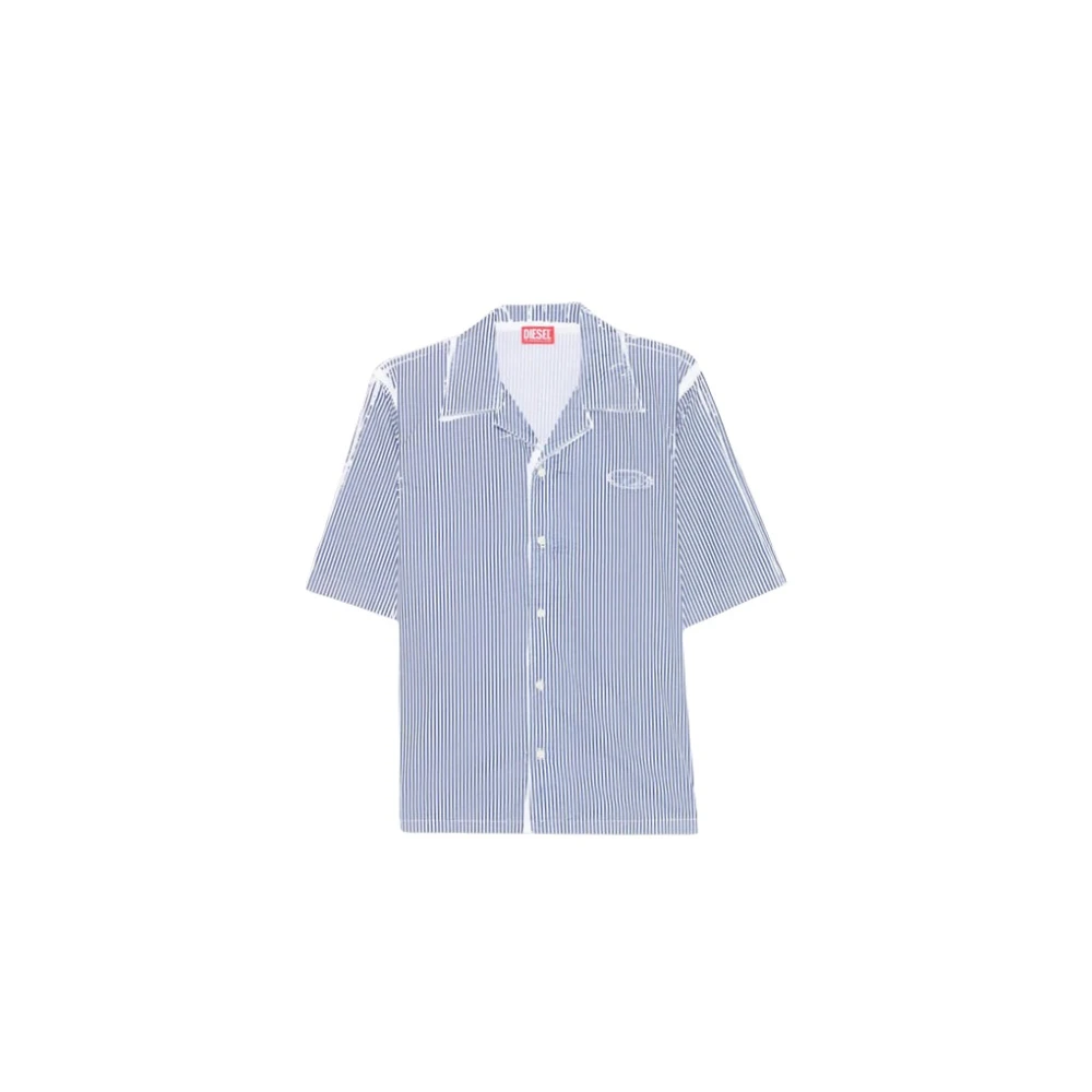 Diesel Men's Blue Short Sleeve Shirts, M, S-Brack Limoges Stripes