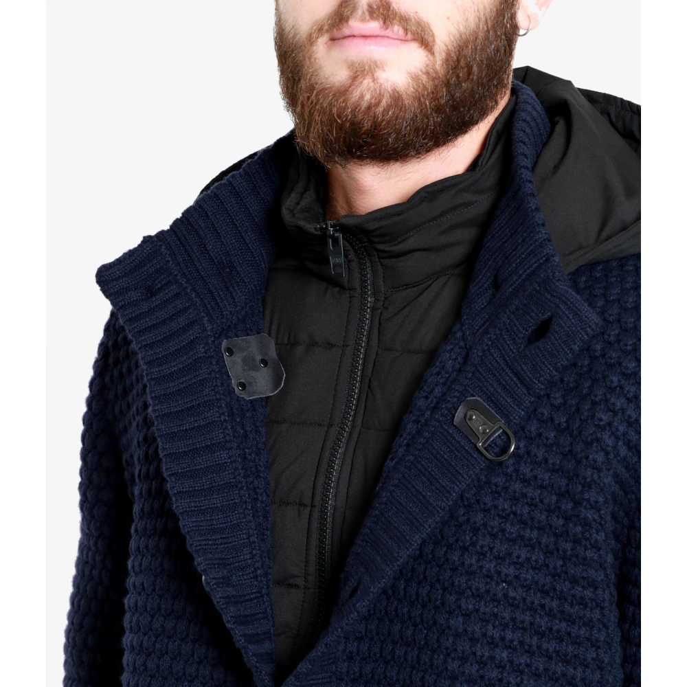Fay Blauwe jas met capuchon ritssluiting en knoopsluiting Blue Heren