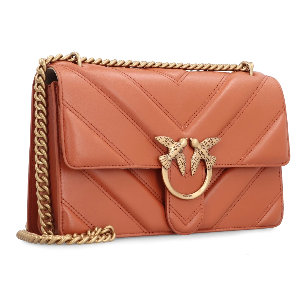pinko Gewatteerde Leren Love Birds Crossbody Tas Brown Dames