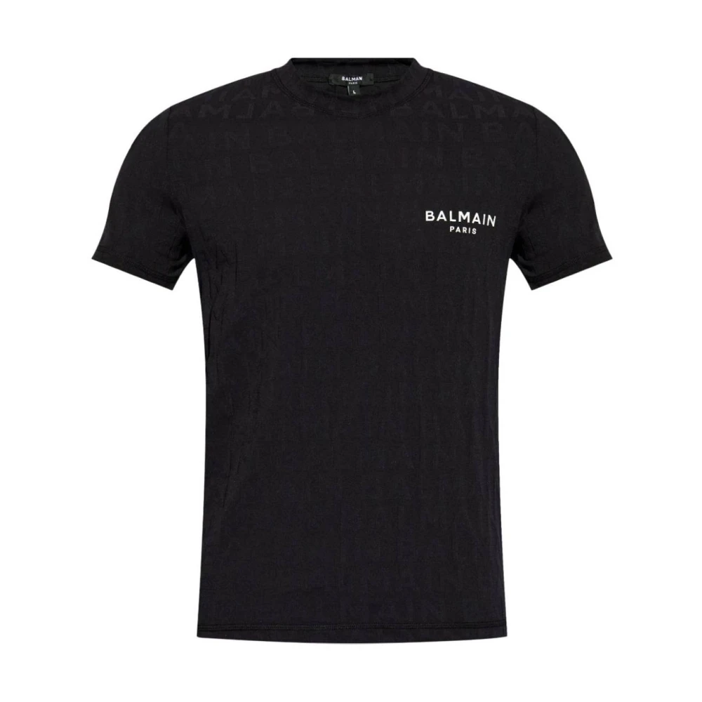 Balmain Zwart Stretch Slim Fit Logo T-Shirt Black Heren