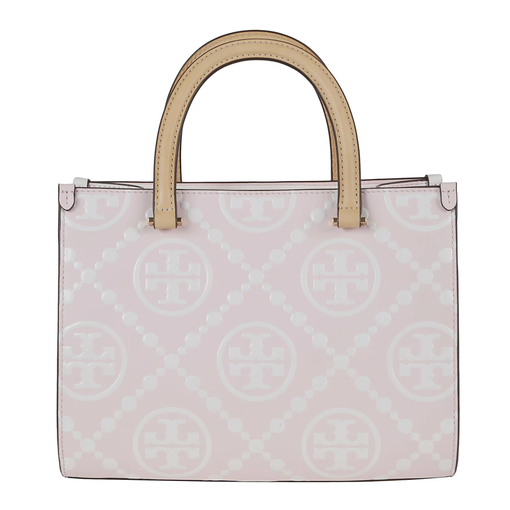 TORY BURCH Monogram In reliëf vierkante tote tas Pink Dames