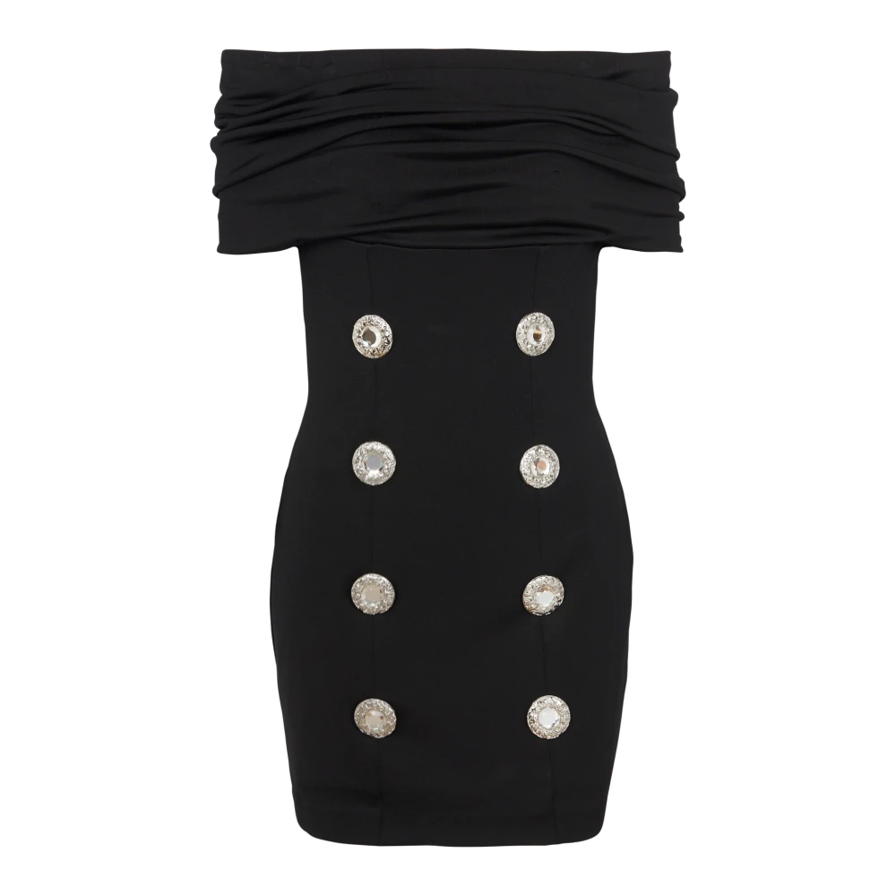 Balmain Off-Shoulder Jersey Jurk met Decoratieve Knoop Black Dames
