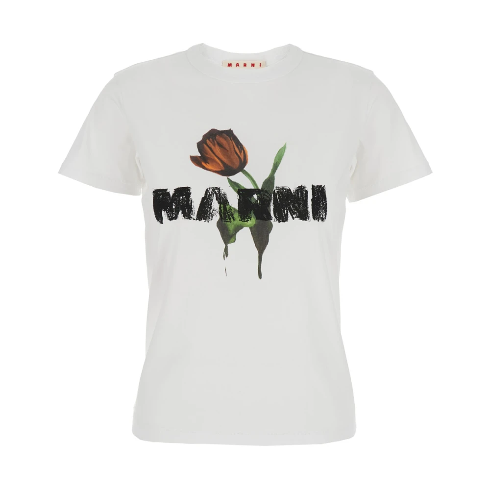 Marni Women's White Logo Crewneck T-Shirt Woman Cotton