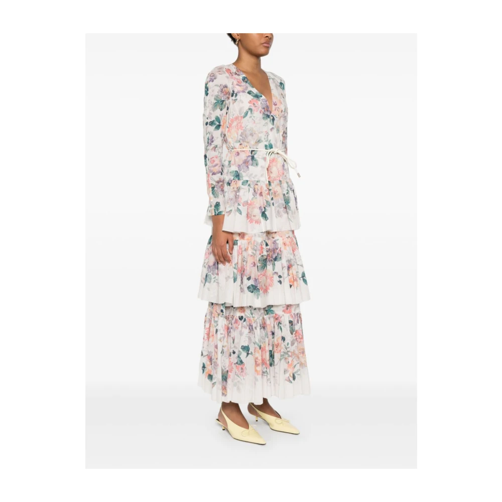 Zimmermann Beige Jurk met V-hals en Lange Mouwen Multicolor Dames
