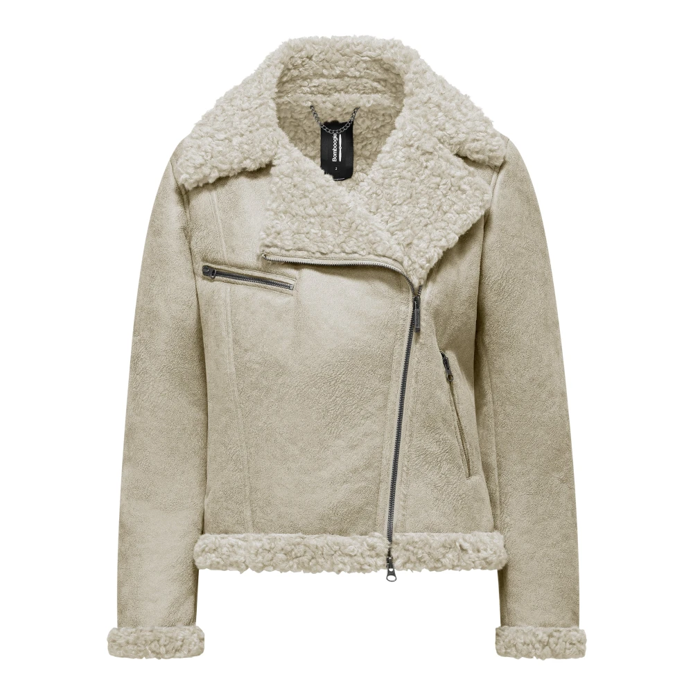 Bomboogie Femme Beige Vestes, Taille: 44 Fr Veste Effet Peau Lainée Metz Avec Fourrure