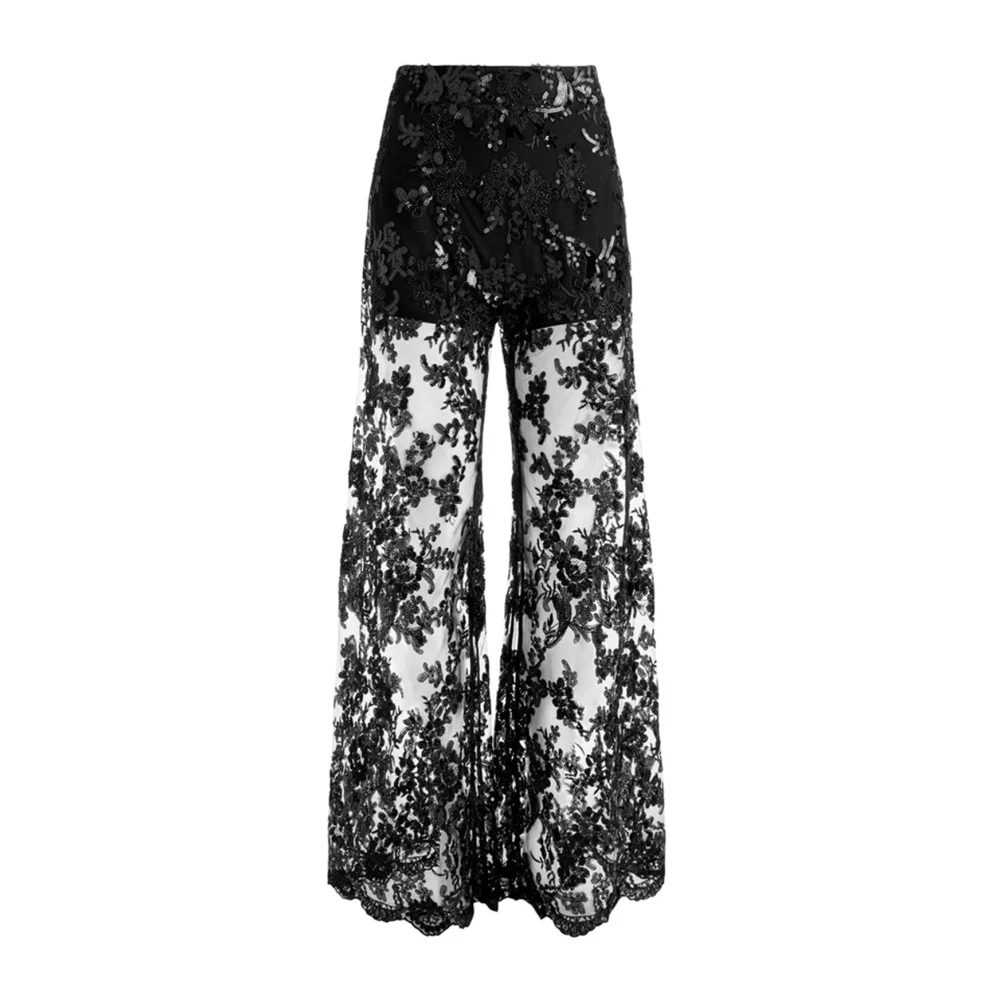 Alice + olivia Zwarte Wijde Pijp Kant Broek Black Dames