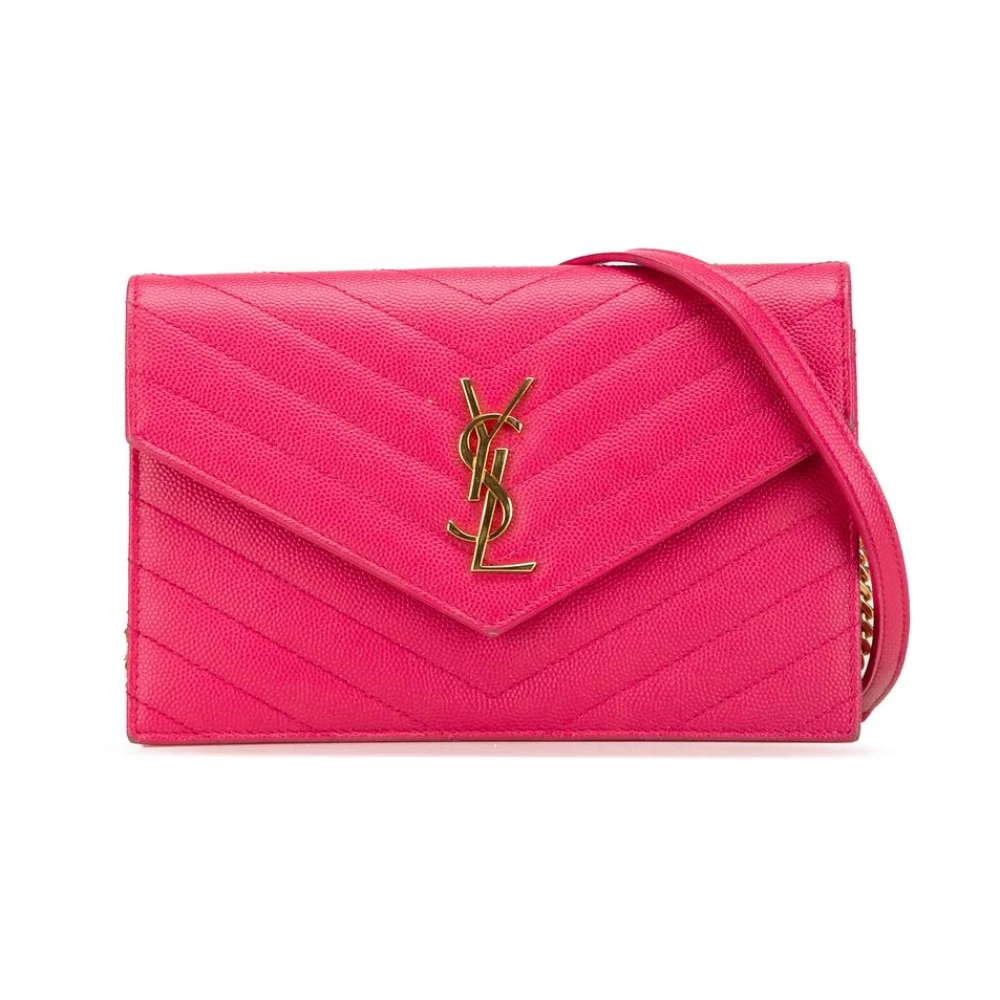 Saint Laurent Vintage Women's Pink Pre-Owned Kate Chain Wallet Ysl Style