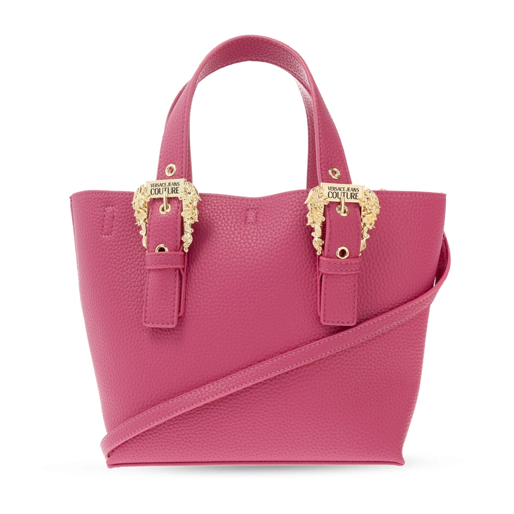 Versace Jeans Couture Shopper Tas met Besmeurd Stof en Metalen Applicaties Pink Dames