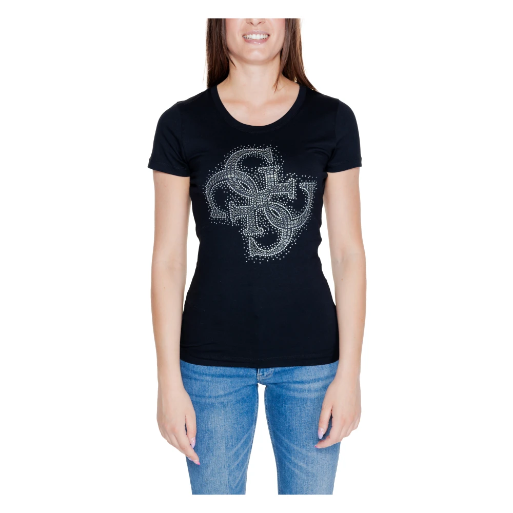 Guess Zwart Bedrukt T-shirt met Korte Mouwen Black Dames