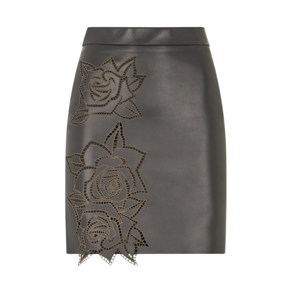 Roberto Cavalli Donna Nero Gonna In Pelle Con Rose Perforate