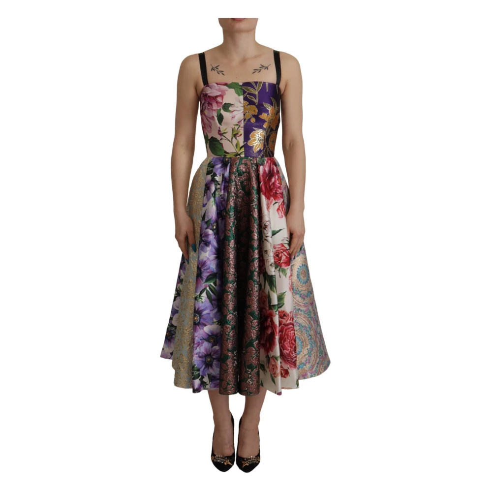 Dolce & Gabbana Blommig Jacquard Siden Midi Klänning Multicolor, Dam