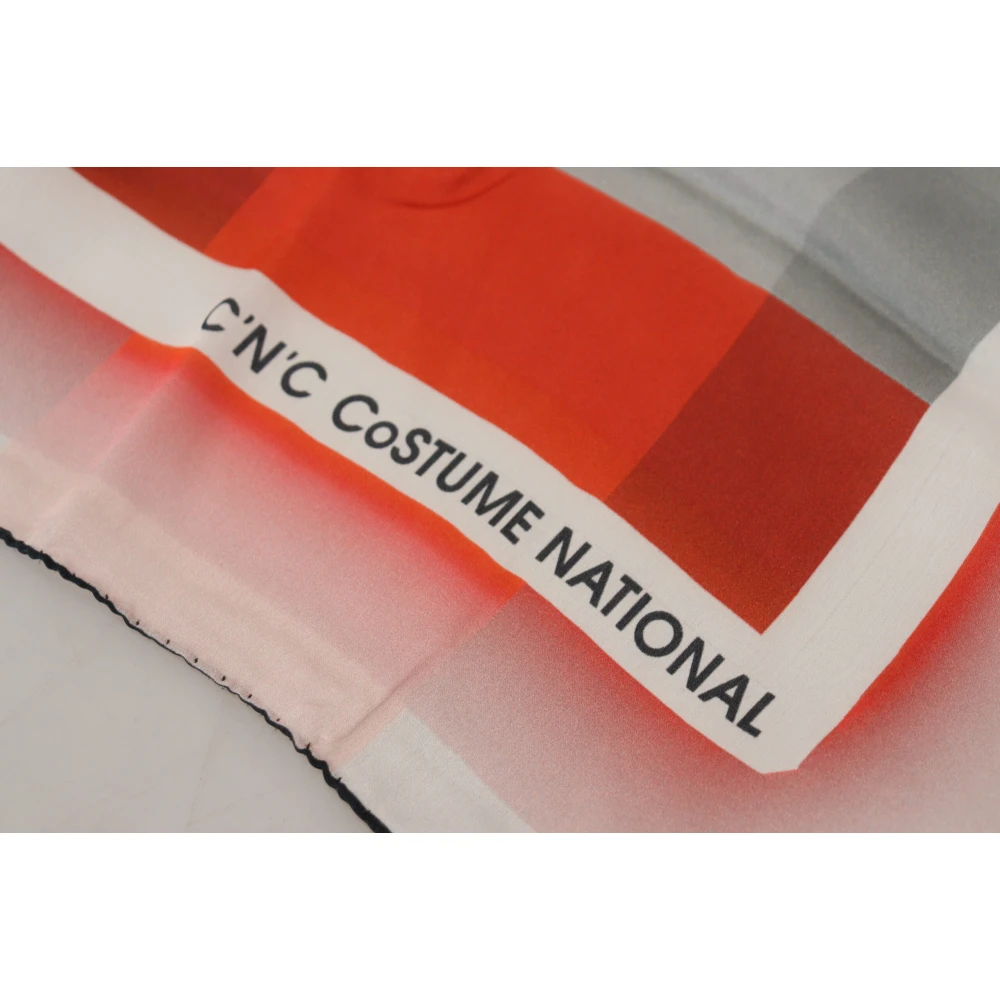 Costume National Zijden Vierkante Sjaal Grijs Rood Geruit Multicolor Dames