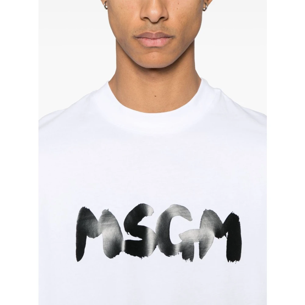 Msgm Wit Katoenen T-shirt met Logo White Heren
