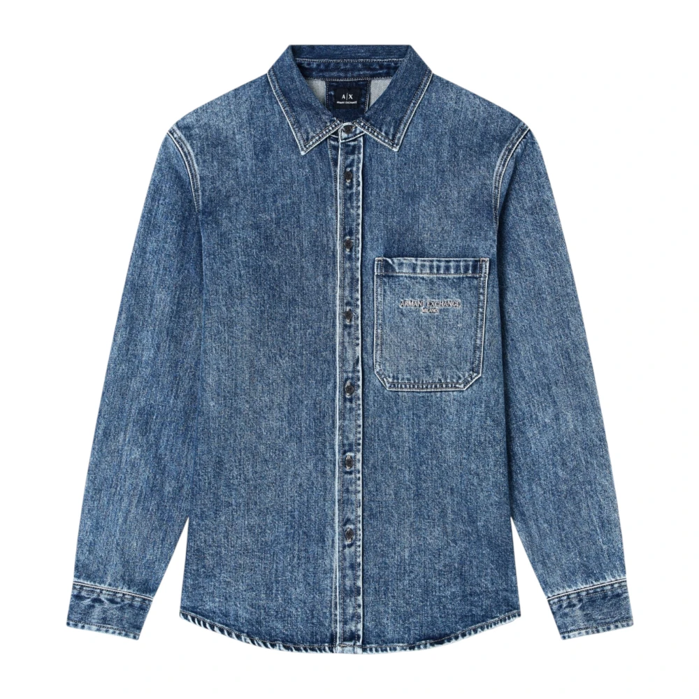 Armani Exchange Mannelijk Blauw Overhemden Heren, L, Katoen, Heren Overhemd Xm 000950 Af 14870