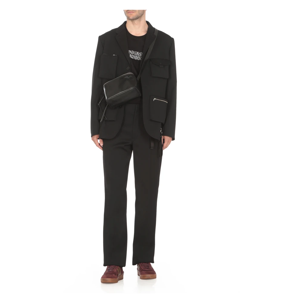 Lanvin Zwarte Wollen Jas Peak Revers Black Heren