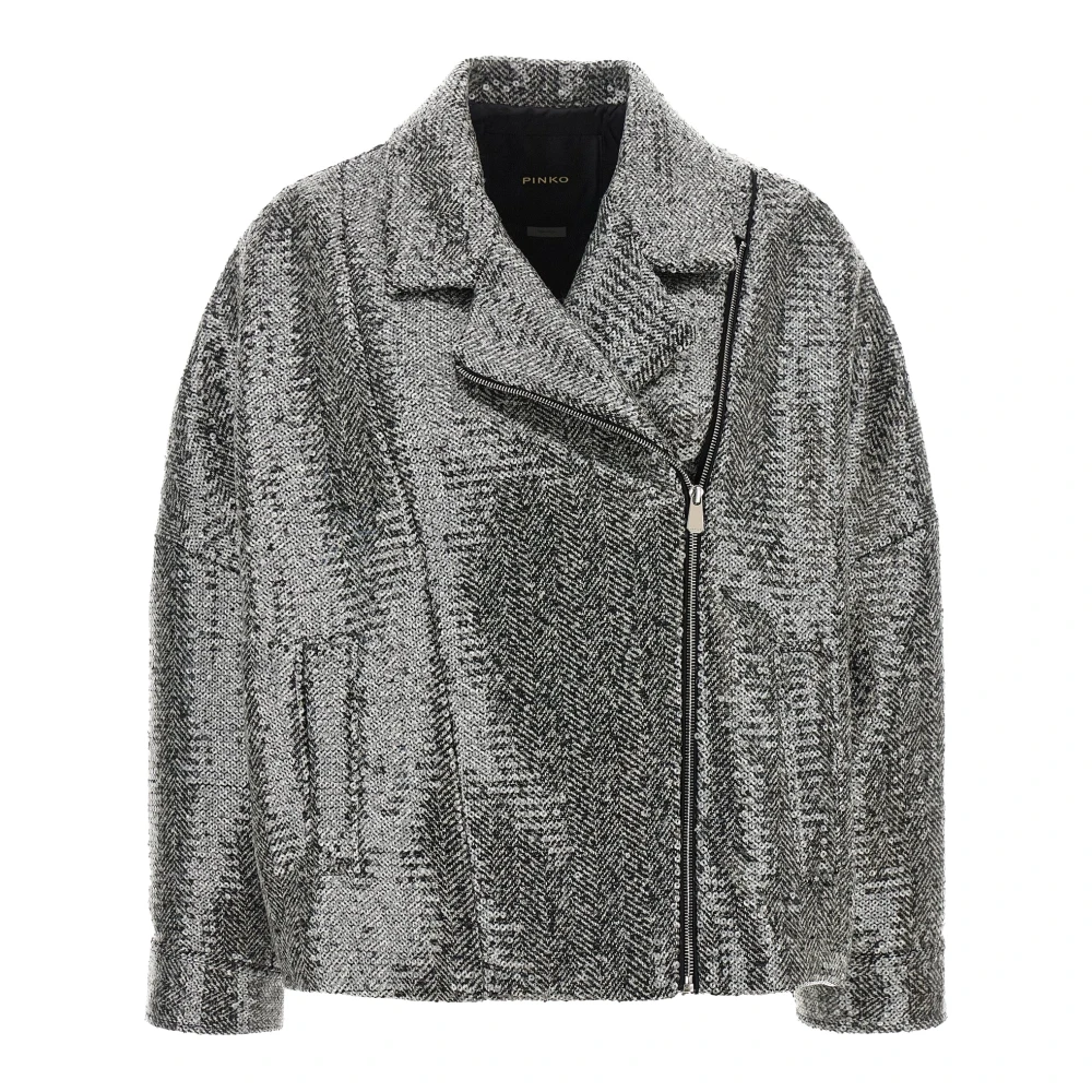 Pinko Vrouw Grijs Jassen Dames, L, Tweed, Caban Jas