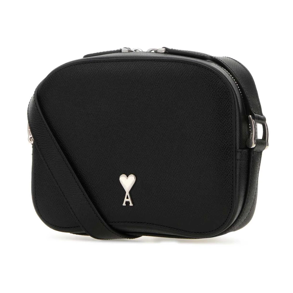 Ami Paris Stijlvolle Zwarte Leren Crossbody Tas Black Dames