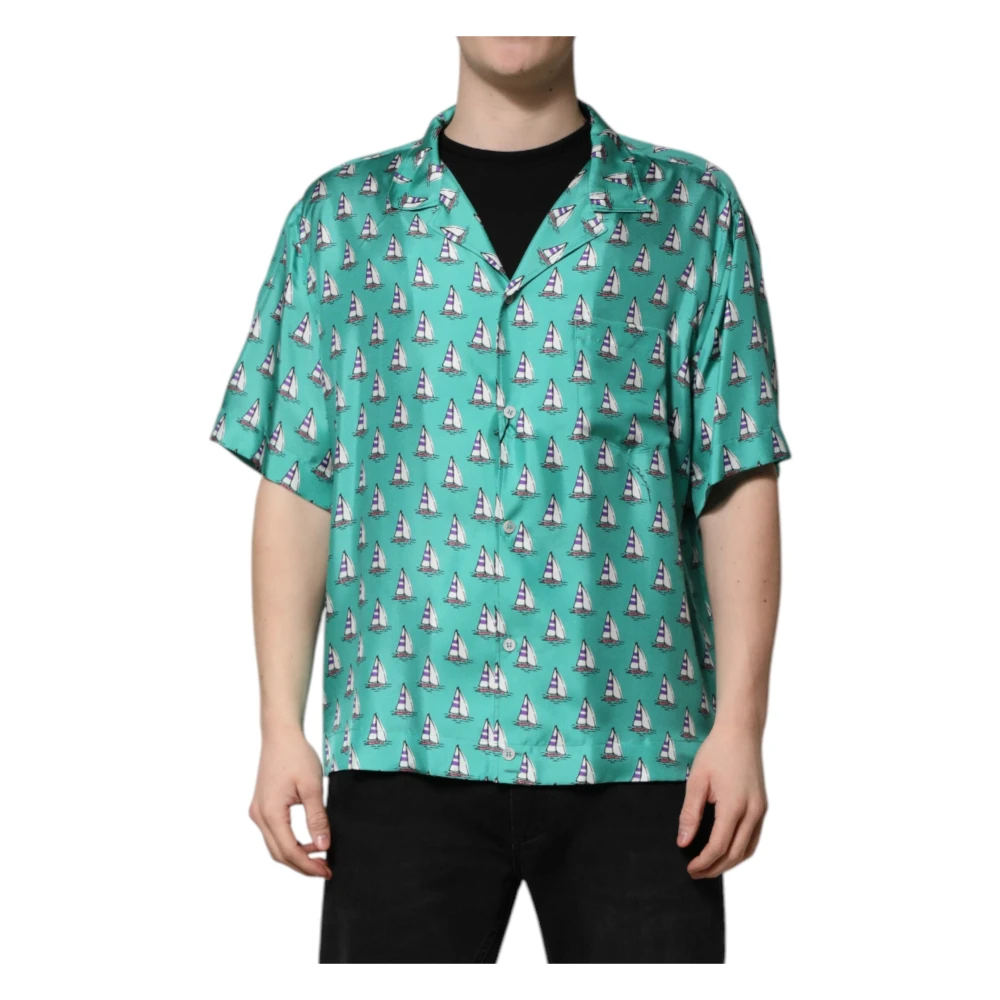 Dolce & Gabbana Men's Green Silk Casual Shirt