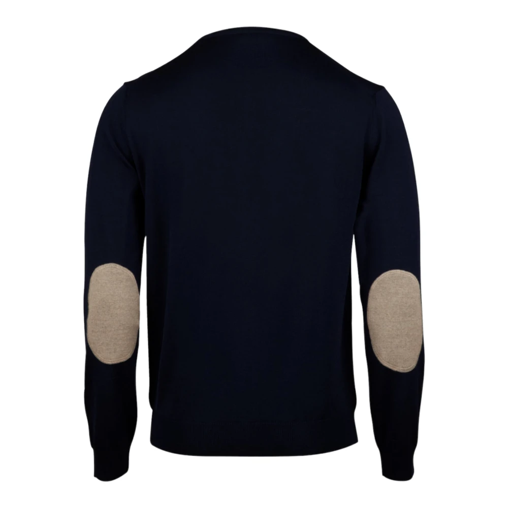 Stenströms Navy Merino Wool Crew Neck Sweater Blue Heren