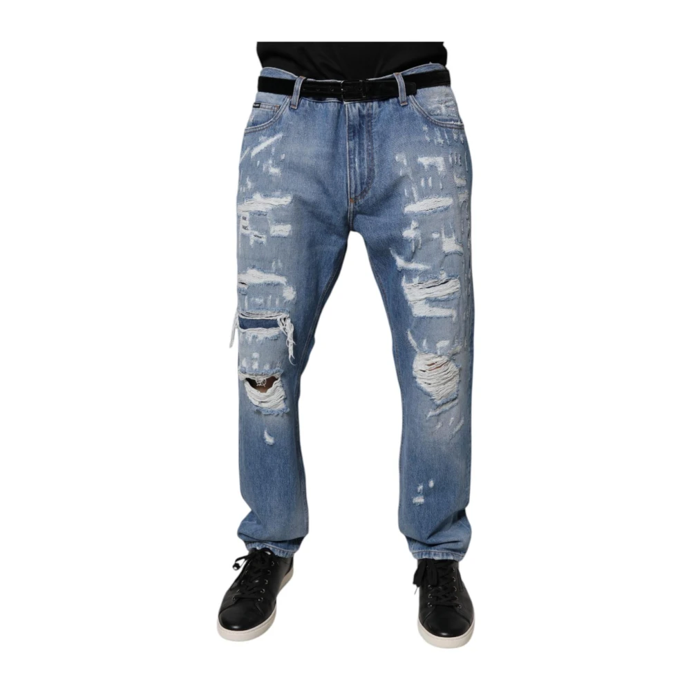 Dolce & Gabbana Men's Blue Tattered Denim Jeans