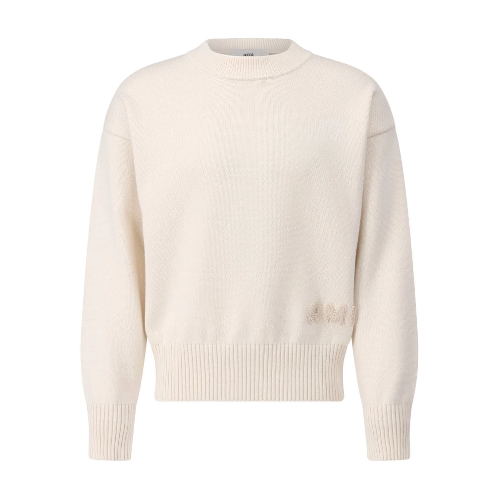 Ami Paris Grote gebreide trui met borduursel Beige Heren