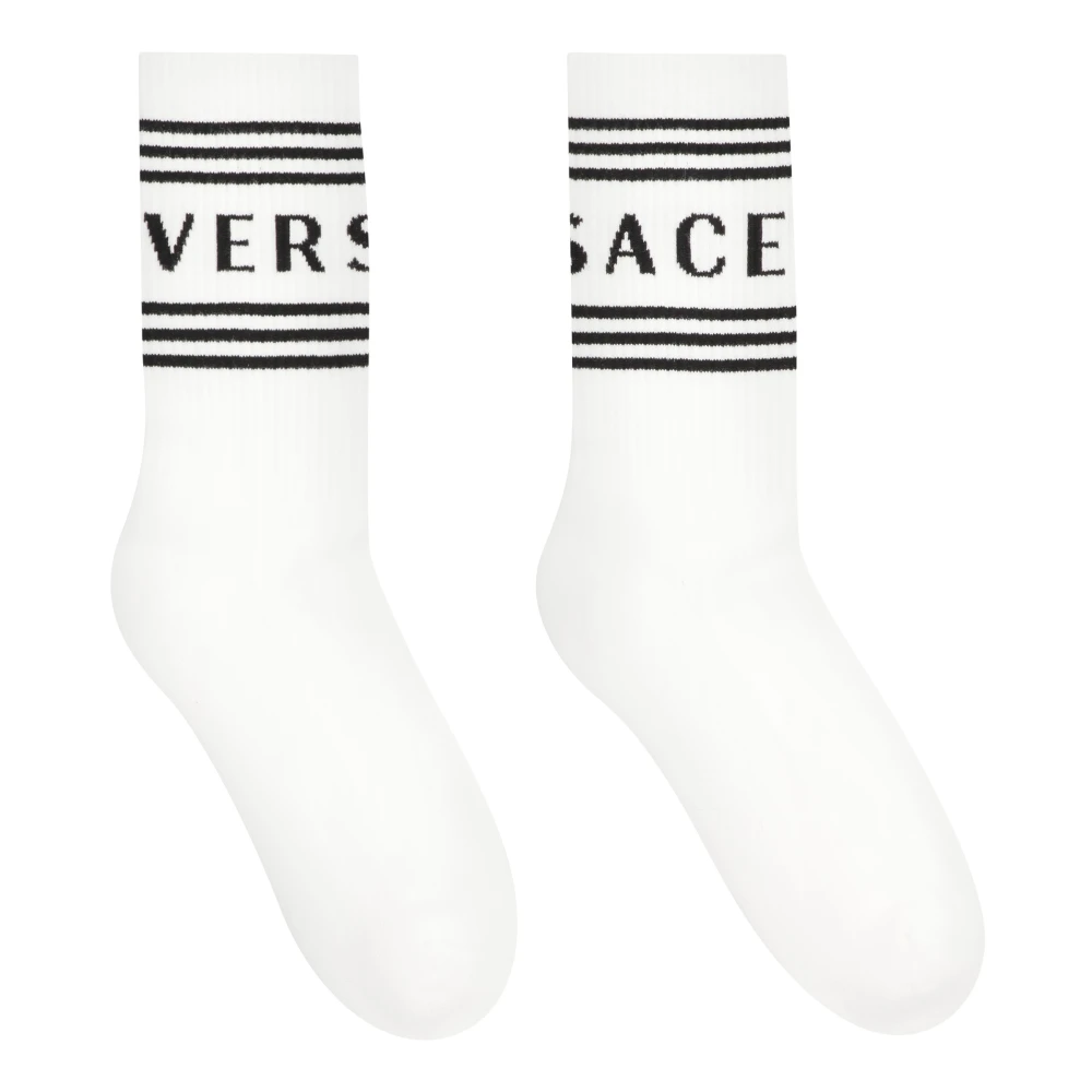 Versace Men's White Logo Intarsia Cotton Socks