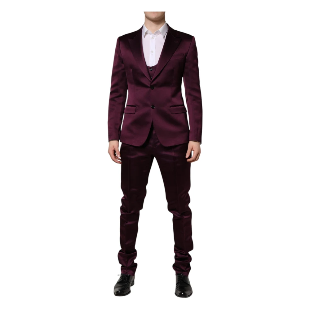 Dolce & Gabbana Men's Purple Single Breasted Suits, 2XL, Dark Silk 3-Piece Suit