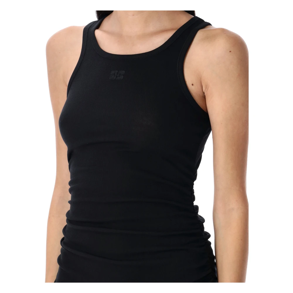 Ganni Zwarte Ribgebreide Tanktop Jurk Black Dames