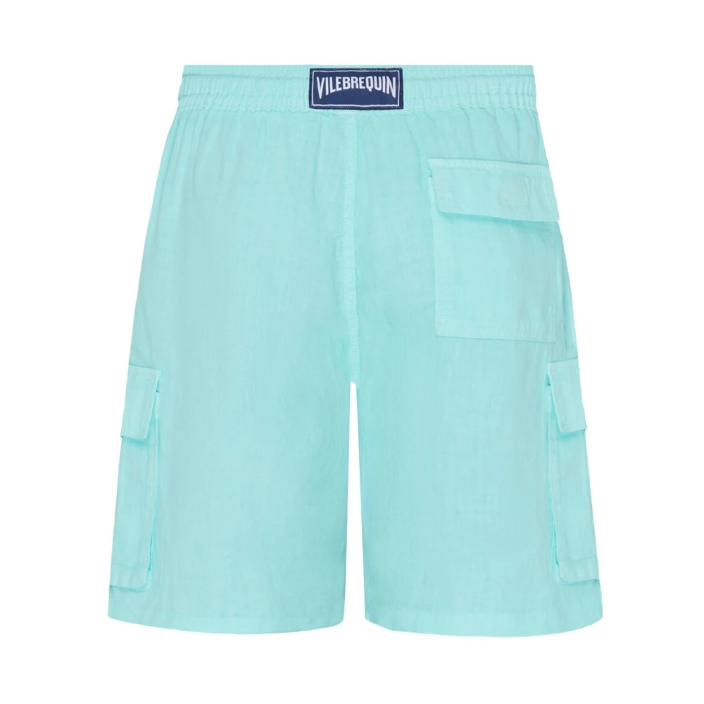 Vilebrequin Effen linnen bermuda shorts met cargozakken voor heren Blue Heren