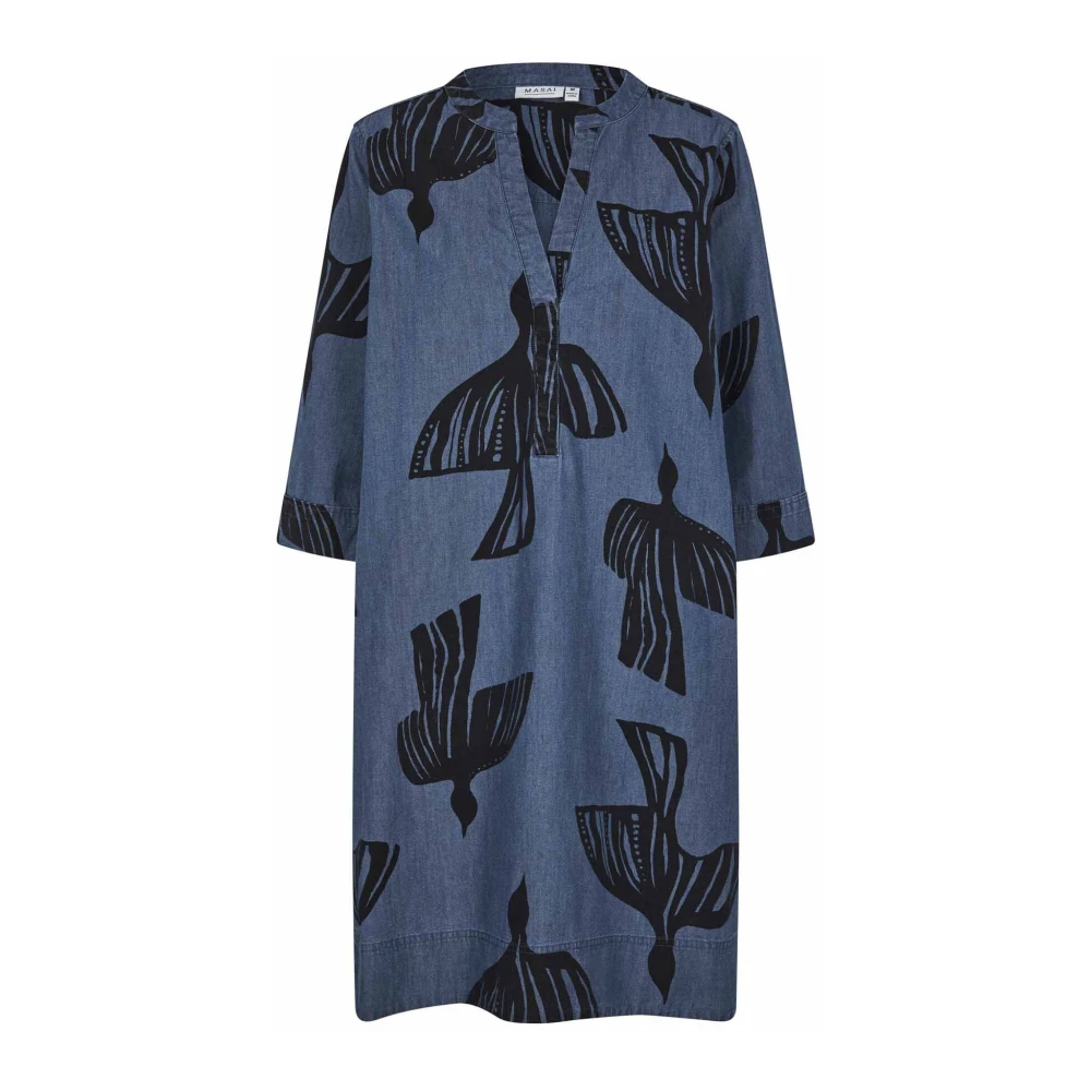 Masai Denim Jurk met V-Hals en Print Blue Dames