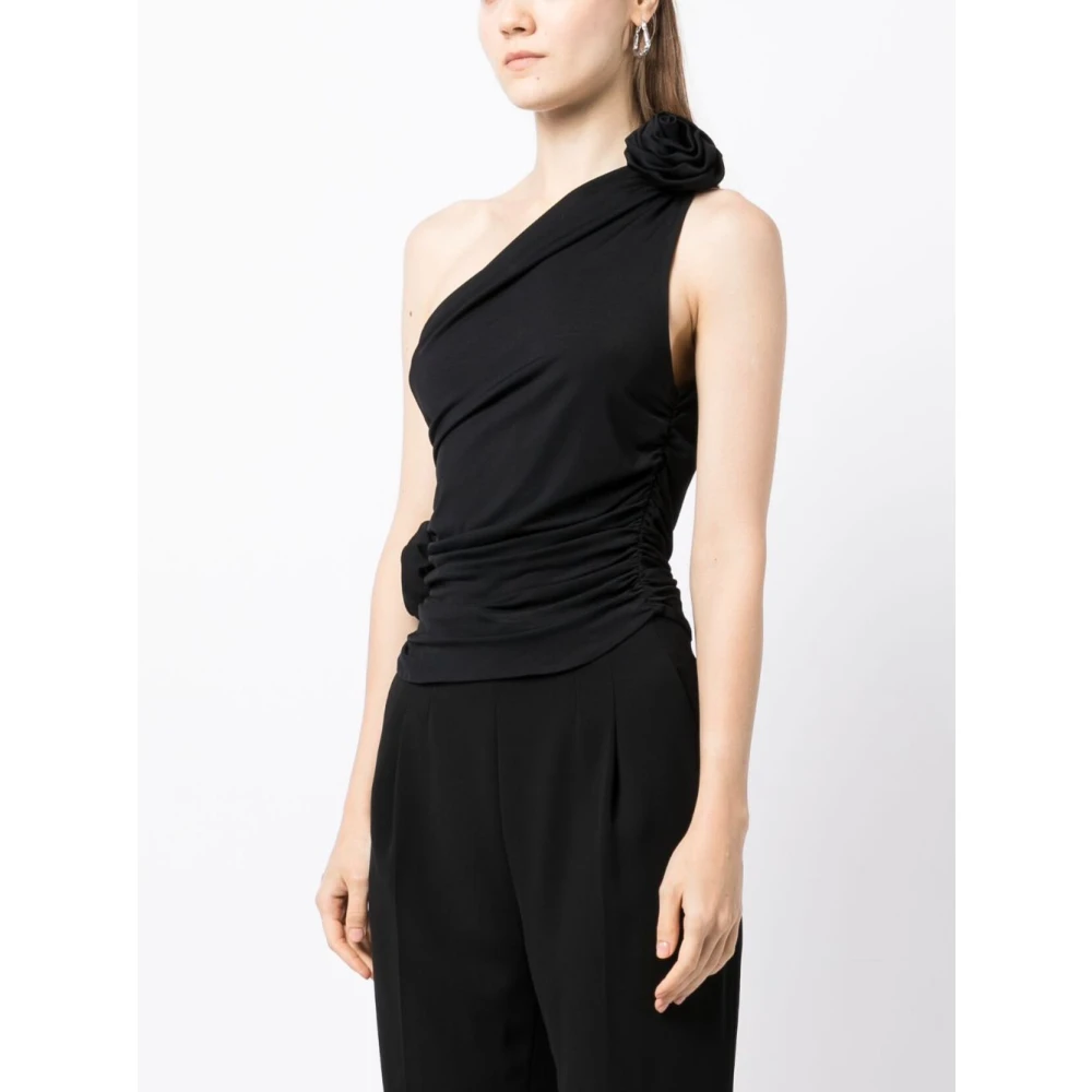 Magda Butrym Zwart Bloemen Applicatie One-Shoulder Top Black Dames