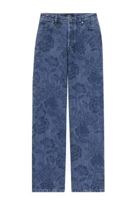Blommigt Hög Midja Straight Leg Jeans