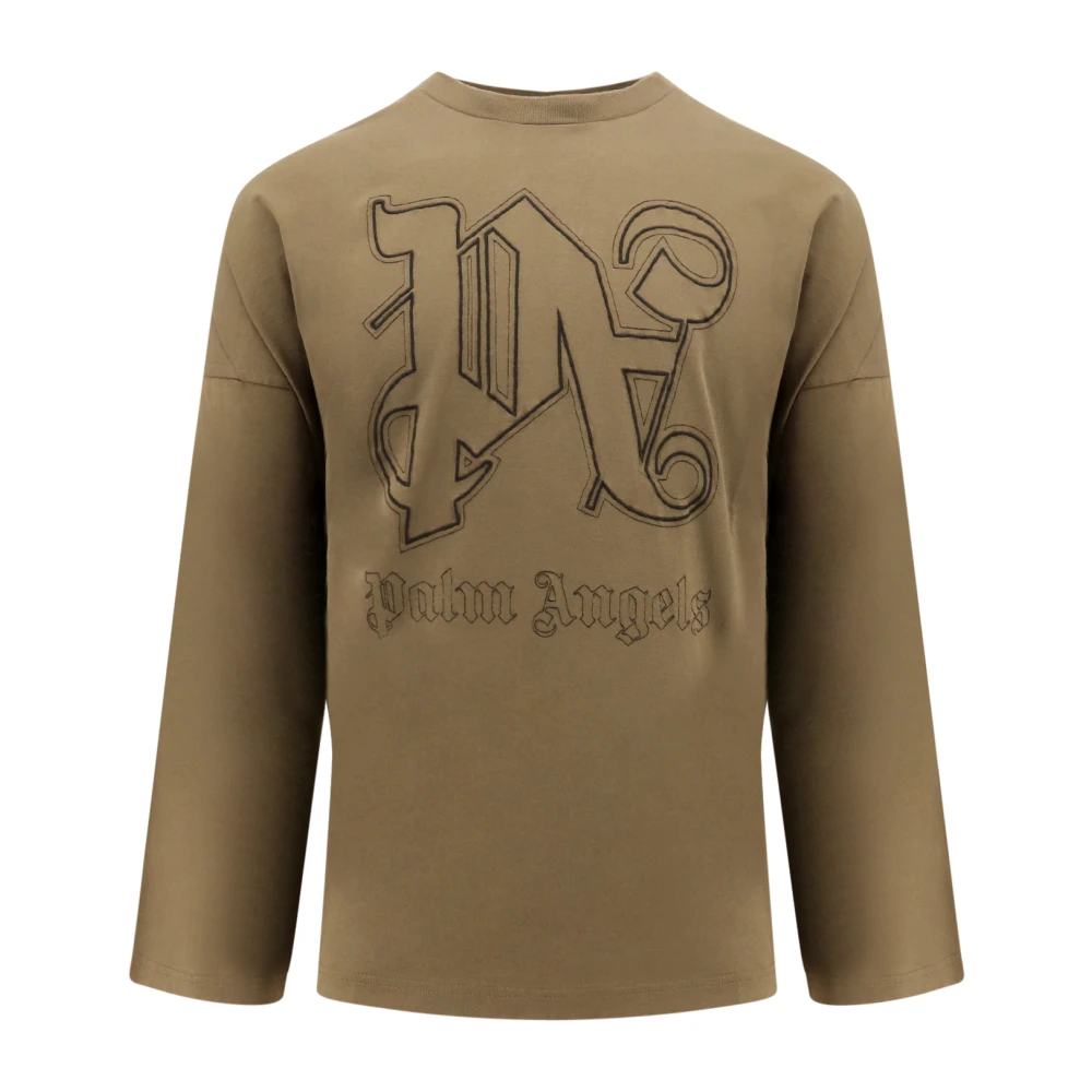 Palm Angels Geborduurde Monogram Katoenen T-Shirt Brown Heren