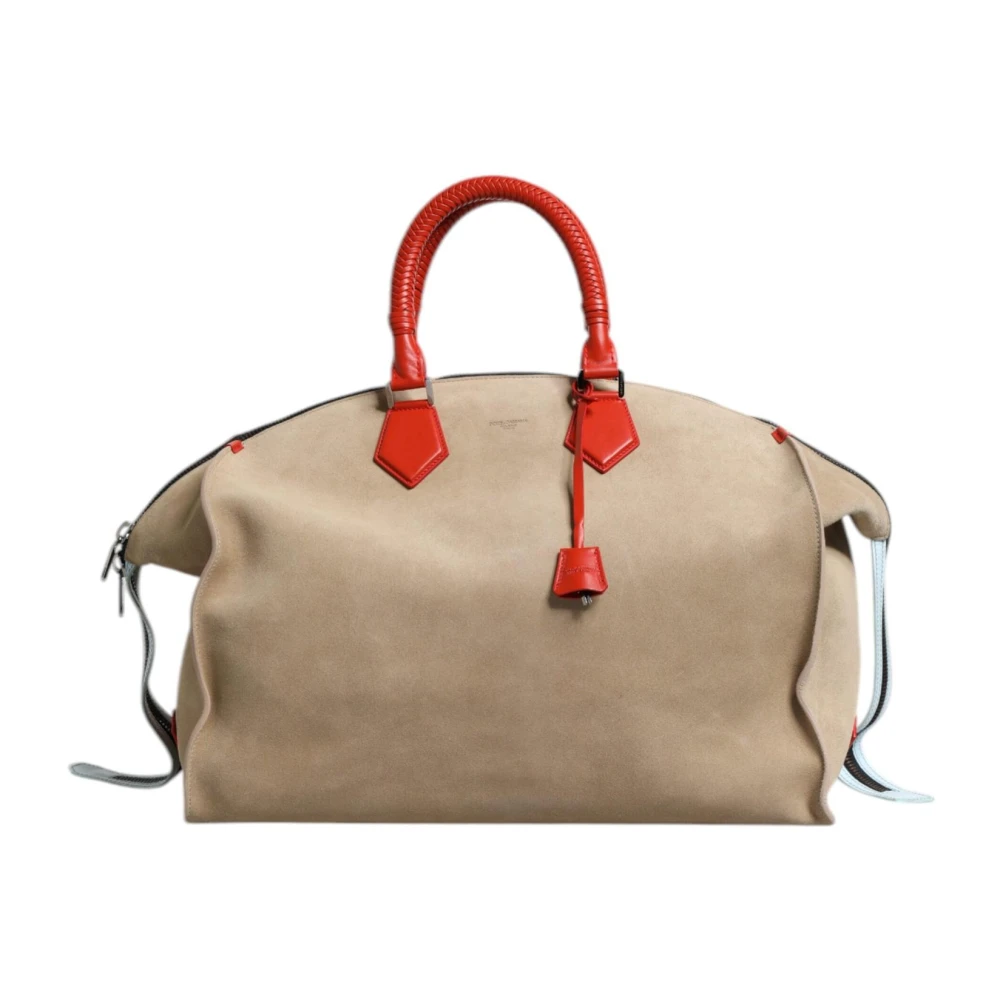 Dolce & Gabbana Beige Suède Duffle Tas met Zilver Beige Dames