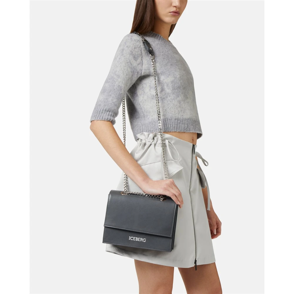 Iceberg Schoudertas in modieus leer met ketting schouderband Gray Dames