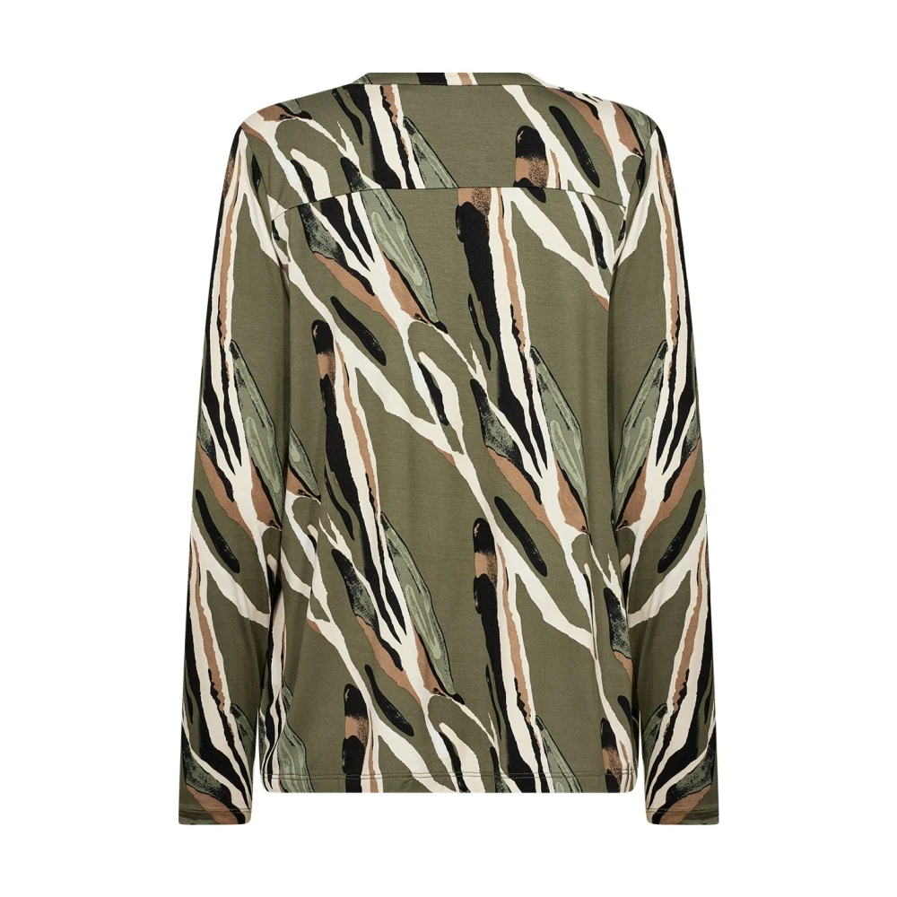 Soyaconcept Groene Bedrukte Top met Split Hals Green Dames