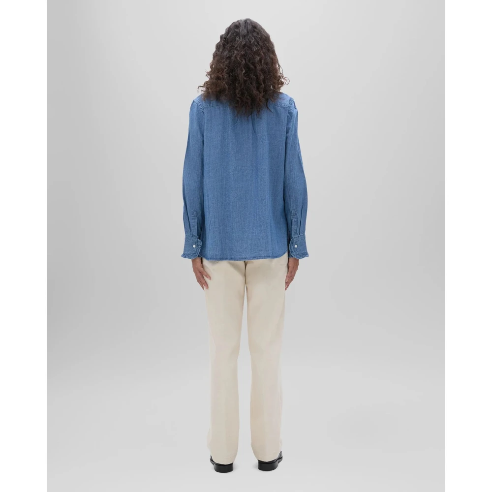 Aspesi Blouse met geplooide mandarijnkraag Blue Dames