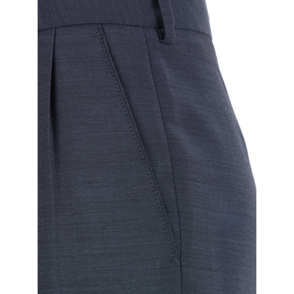 Blazé Milano Blauwe Wollen Broek met Box-Pleated Details Blue Dames