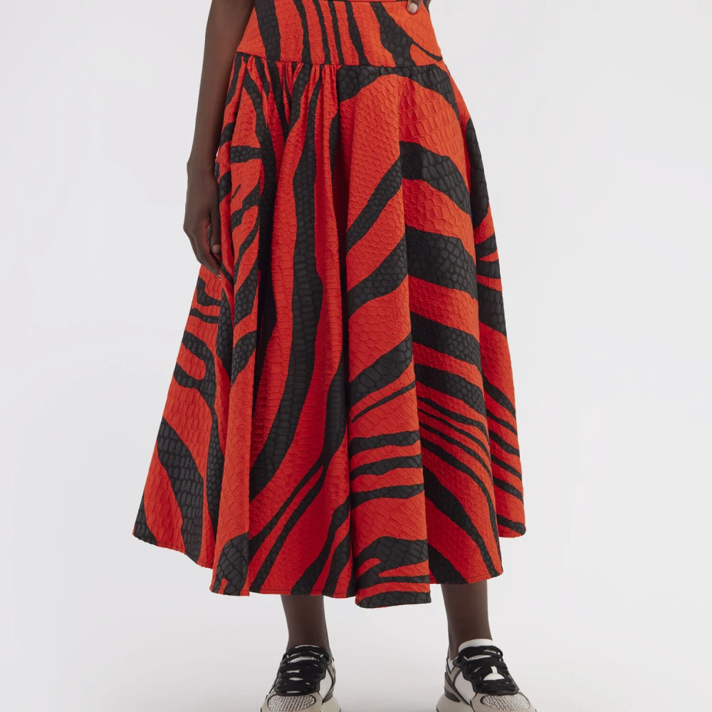 Roberto Cavalli Zebra Print Midi Rok Met Reliëfstructuur Red Dames