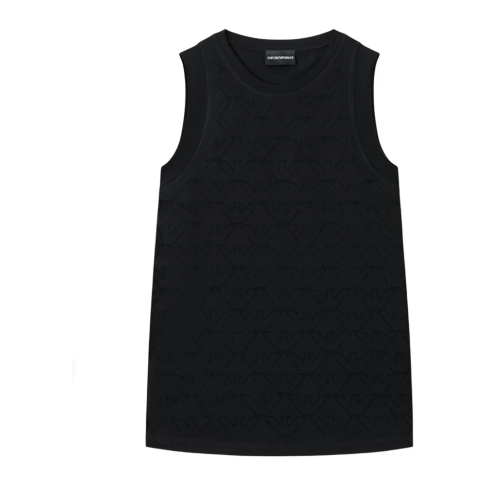 Emporio Armani Vrouw Zwart Tops Dames, L, Katoen, Gemerceriseerd Katoenen Jersey Top