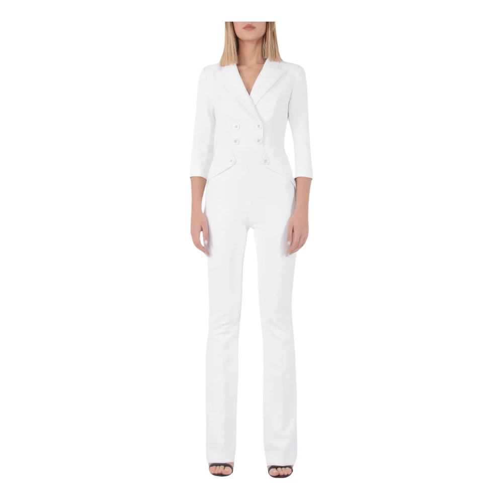 Elisabetta Franchi Dubbelbreasted jumpsuit in stretch crêpe White Dames