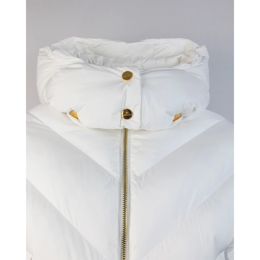 Elisabetta Franchi Witte Cropped Gewatteerde Jas met Afneembare Capuchon White Dames